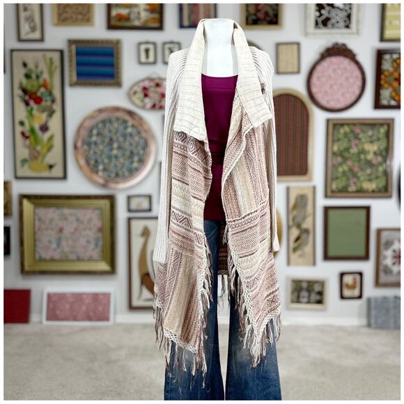 Free People Oversized Southwestern Poncho Womens Size Medium Cream Brick Rust - Picture 1 of 10